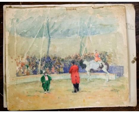 A 20th century watercolour by Murray McNeil Caird Urquhart RBA, British (1880-1972) of a scene in a circus ring, signed botto