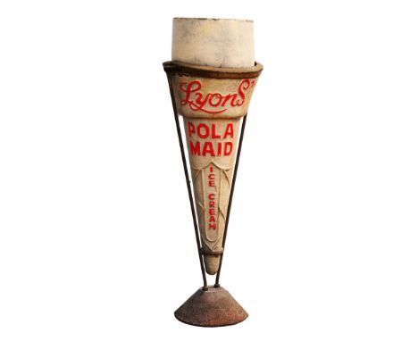 A good vintage advertising display sign for Lyons Pola Maid Ice Cream, the composite top and cone set within the original wei