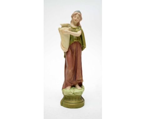 Royal Dux figure of a lady, modelled holding an urn vase, applied triangle mark to interior. 