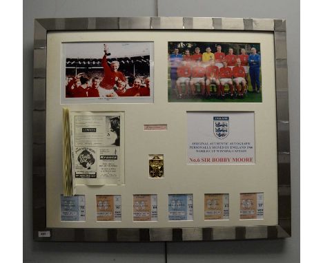 England international football team commemorative display, commemorating the World Cup 1966, including photographic prints of