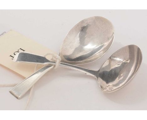 Two Georgian silver caddy spoons, maker's marks rubbed, 0.5ozs gross.