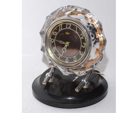 20th Century Russian mantel clock, by Majark, the bronzed dial with overlaid silvered Arabic chapter ring, in cut-glass case 