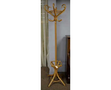 A Victorian style bent beechwood hat, coat and stick stand, modern, 194cms. 