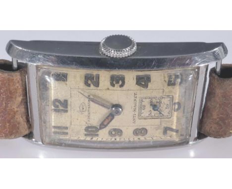 IWC - Herrenarmbanduhr, der 1920er / 30er Jahre, rechteckiges Stahlgehäuse, Uhrwerk mit Handaufzug, Werksno. 983 133, ohne Fu