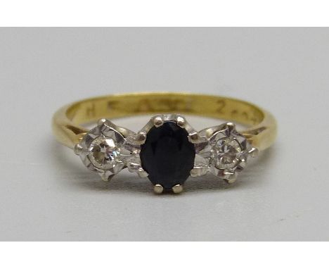 An 18ct gold, sapphire and diamond ring, 2.3g, K 