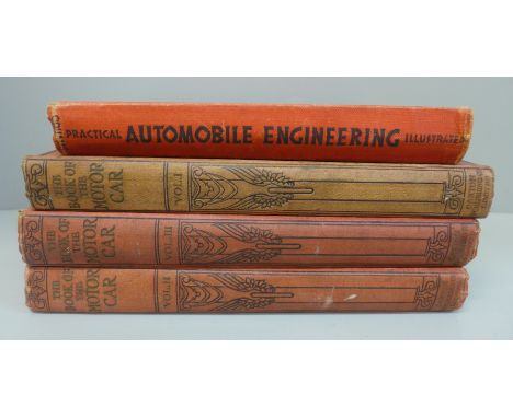 Volumes 1-3 The Book of The Motor Car and a book on Automobile Engineering 