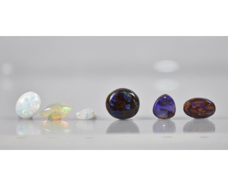 A Collection of Six Loose Opal Stones (Untested), to comprise Oval Cabochon (10.1mm by 8.5mm by 3.9mm), Lozenge and Pear Shap