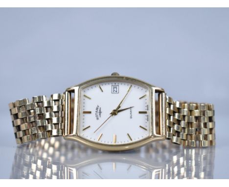 A 9ct Gold Rotary Wrist Watch, White Enamelled Face having Gold Dauphine Hands and Baton Hour Indicators with Date Aperture a
