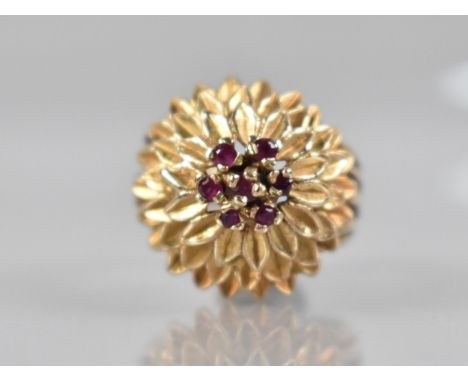 A 9ct Gold and Ruby 'Thai Princess' or 'Hareem' Style Ring, Seven Round Mixed Cut Rubies (Each Approx 1.9mm) Raised on Stylis