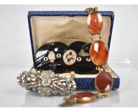 A Collection of Late 19th/Early 20th Century Jewellery to include Large Polished Jet and Rose Gold Metal Brooch in the Form o