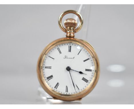 A 9ct Gold Cased Pocket Watch by Prescot, White Enamelled Dial with Roman Numeral Hour Indicators and Minute Chapter Ring, Bl