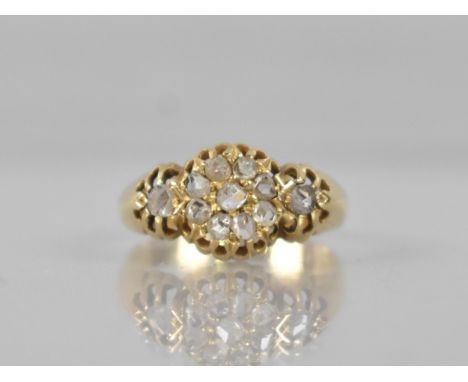 A Late 19th/Early 20th Century Diamond Cluster Ring in Gold Metal Comprising Eleven Rose Cut Diamonds Ranging 2-2.4mm Diamete