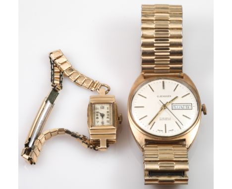 Vintage 9ct gold Jenssen wristwatch and a ladies vintage gold cased wristwatch 