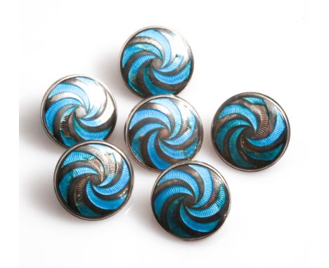 Set of six silver and turquoise blue enamelled buttons   Condition - some enamel damaged 