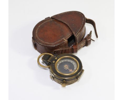 Verner's pattern hand held brass military compass - measures 15cm across, together with a black lacquer snuff box