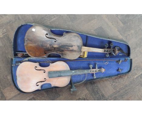 Two old violins with one case  - Stamp on Bow - G.Bazin
Stamp on violin - Perry Dublin
