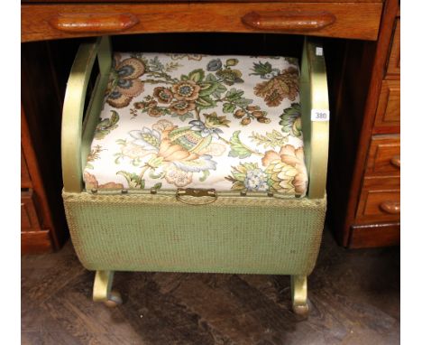 Green & gilt vintage wicker bathroom stool 