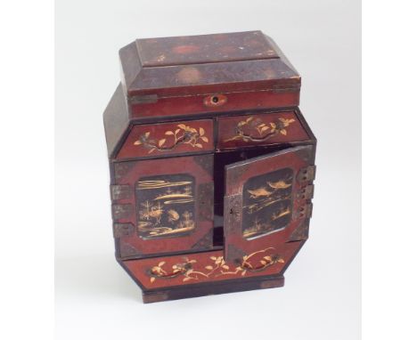 Japanese lacquered trinket cabinet fitted doors and interior drawers 