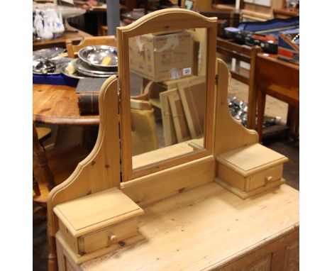 Wax pine dressing table mirror with attached trinket drawers