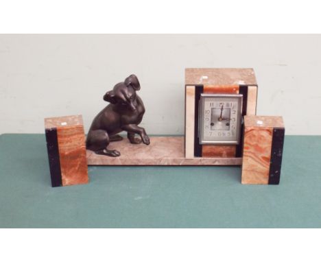 French marble 3 piece clock garniture with dog mount 