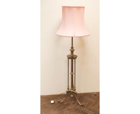 Victorian brass adjustable lamp standard with pink shade 