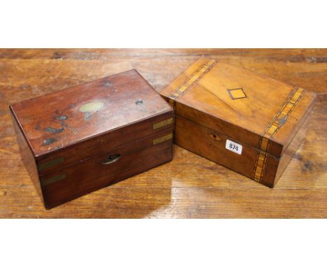 Victorian inlaid trinket box and mahogany brass bound box 