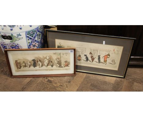 Pair of framed vintage French comical dog prints