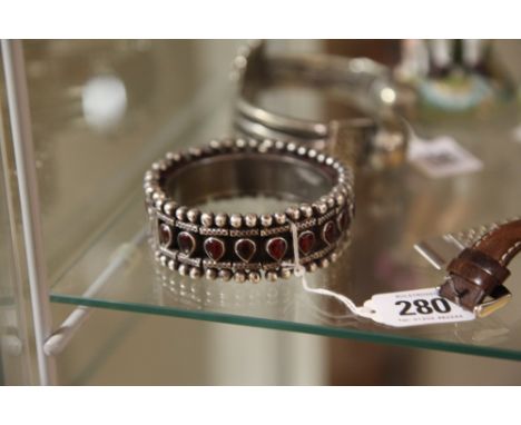 Indian garnet set white metal bangle 