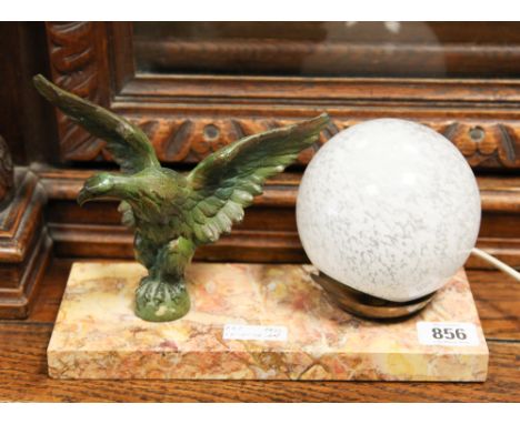 Small French Eagle mounted table lamp on marble plinth