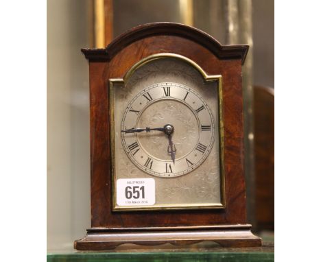 Good quality small reproduction bracket clock with silvered dial, 7.5" high, 6" wide 