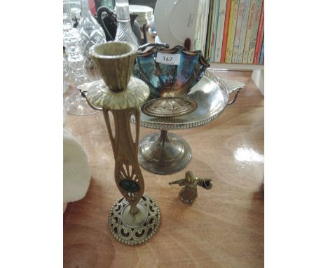 A selection of plated and similar items including ornate candle stick