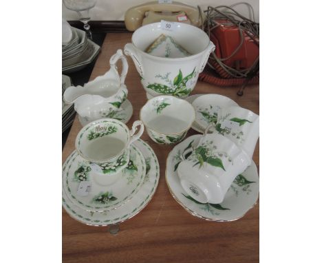 A selection of tableware including Royal Albert Lilly of the Valley and Hammersley cups and saucers.