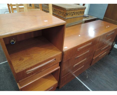 A vintage teak set of 2 x 4 bedroom drawers and two bedside drawer units, similar to G plan