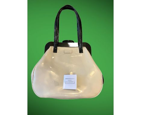 LULU GUINNESS rare vintage 1990s mid size monochrome Polly Anna handbag with dust bag. Limited edition black and cream altern