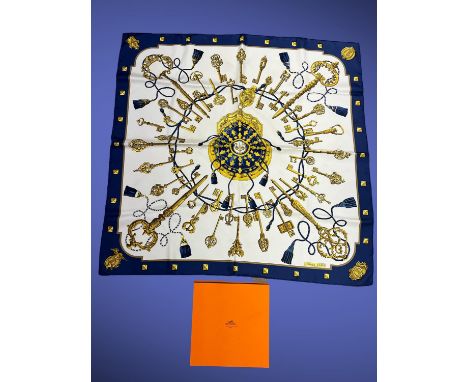 HERMES Boxed scarf "Scarfe Les Clefs"An exquisite Vintage Hermès Silk Scarf, Les Clés or Les Clefs, designed by Caty Latham w