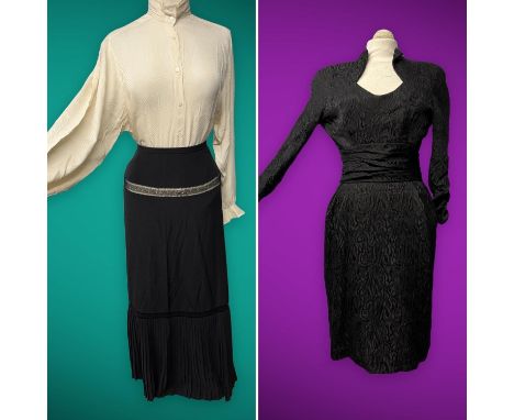 A collection of quality designer ladies vintage clothing from the 1970s/80s. CHLOE black silk evening skirt with long pleated