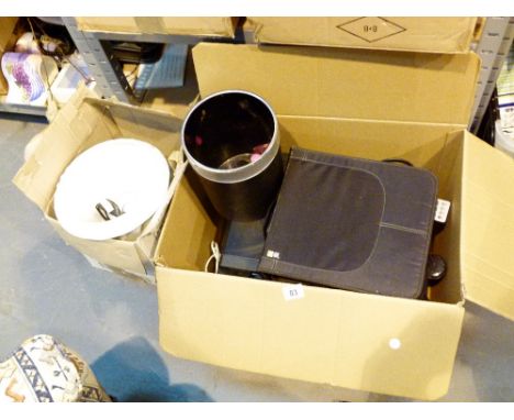 Two boxes of mixed items including CDs , DVD player and amplifier