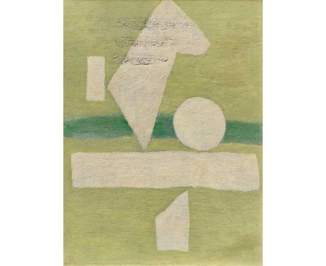BAUMEISTER, WILLIStuttgart 1889 - 1955Titel: Weißes Zeichen auf Hellgrün. Datierung: 1940. Technik: Öl auf Leinwand. Maße: 43