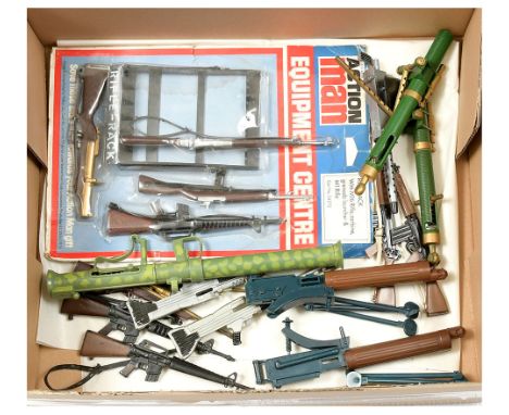 Palitoy Action Man Vintage 34272 Rifle Rack with various rifles - conditions appear to be generally Near Mint to Mint on a Go