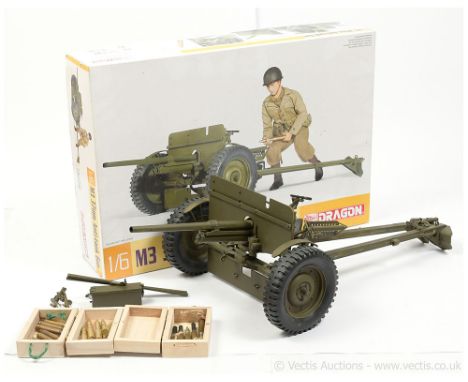 Dragon 1/6th scale 75029 M3 37mm Anti-Tank Gun built from kit, includes additional accessories including realistic shell case