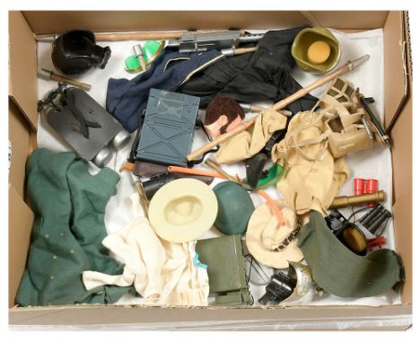 Palitoy Action Man Vintage loose unboxed group of Accessories &amp; Uniforms to include; Helmets &amp; Hats; Binoculars; Guns