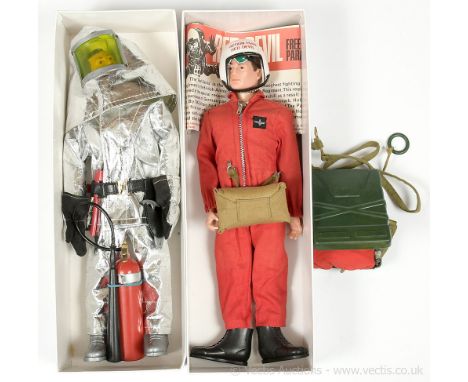 Palitoy Action Man Vintage pair of figures (1) Crash Crew painted head figure with fireproof suit and extinguisher; (2) Red D