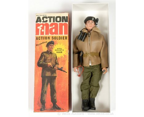 Palitoy Action Man Vintage 34154 Tank Commander - flock head figure with firm hands - jacket, trousers, .45 pistol in holster