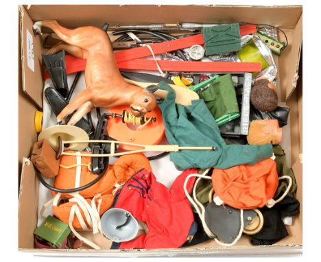 Palitoy Action Man Vintage loose unboxed group of Accessories &amp; Uniforms to include; Life Jacket; Ski's; Rifle Rack; Pull