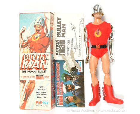 Palitoy Action Man Vintage Bullet Man - The Human Bullet - 12" figure with steel helmet and hands, red uniform and red jet bo