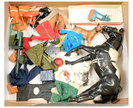 Palitoy Action Man Vintage loose unboxed group of Accessories &amp; Uniforms to include; Expedition Plastic Boat &amp; Engine