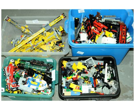 Lego large quantity of loose parts contained within 4 plastic containers includes Lego Dockside or Construction Cranes, vario