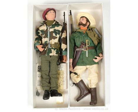 Palitoy Action Man Vintage pair of figures (1) flock head, gripping hands, Parachute Regiment; (2) flock head with beard, fir