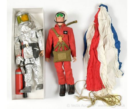Palitoy Action Man Vintage pair (1) Crash Crew - early painted head figure with silver fireproof suit, protective hood with v