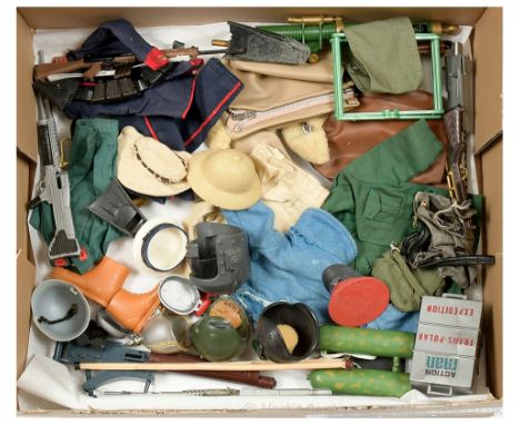 Palitoy Action Man Vintage loose unboxed group of Accessories &amp; Uniforms to include; Hats &amp; Helmets; Guns &amp; Rifle